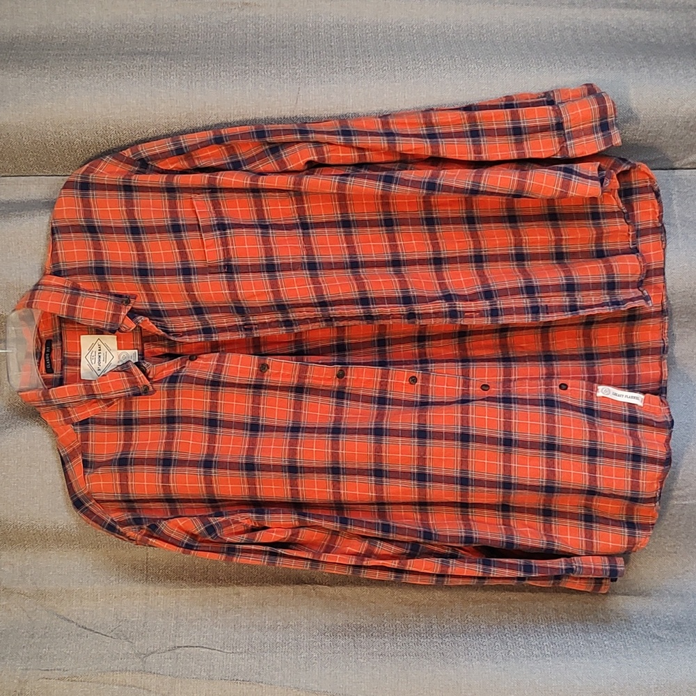 St Johns Bay Orange & Blue Classic Fit plaid flannel Button Down Shirt Sz XXL